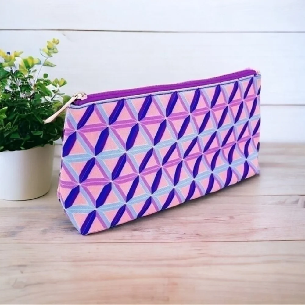 Clinique Colorful Geometric Makeup Bag Canvas Travel Case NWOT